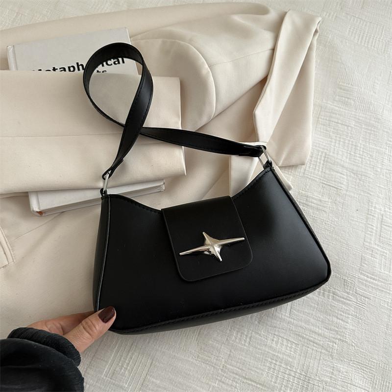 Elegant Black And Khaki Pu Underarm Bag For Women Lightweight Stylish Satchel Black