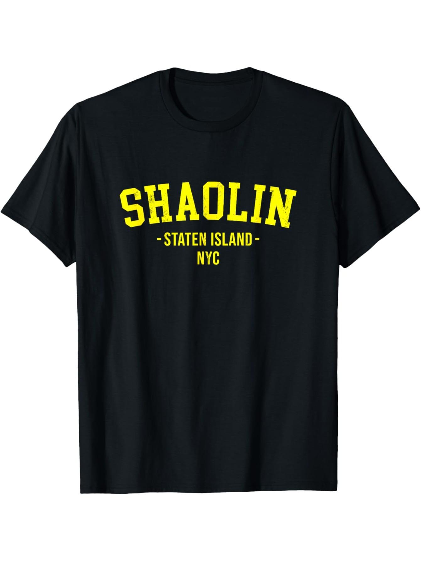 

Retro 90 s Hip Hop Graphic T-Shirt- Shaolin Staten Island NYC Vintage Streetwear Tee with Bold Yellow Print M