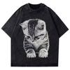 Sad Kitten Shirt Vintage Washed Unisex Oversized Funny Streetwear Soft Cotton Short Sleeve Tee Gift Clothing Tops 2026 Hot Sale