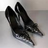 Fashion Fashion Bow Tie Design Leather Women Pumps Sexy Pointed Toe Thin High Heels Elegant Banquet Dress Mules Shoes Zapatos De Mujer