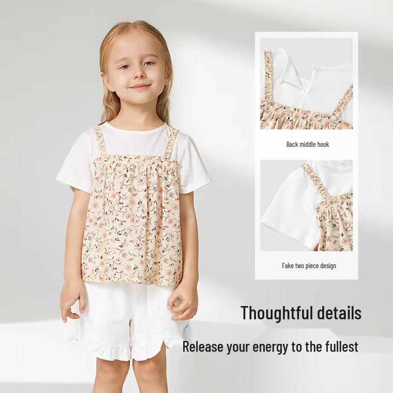 YEEHOO Girl's Faux Two-Piece Cotton Short Sleeve T-Shirt