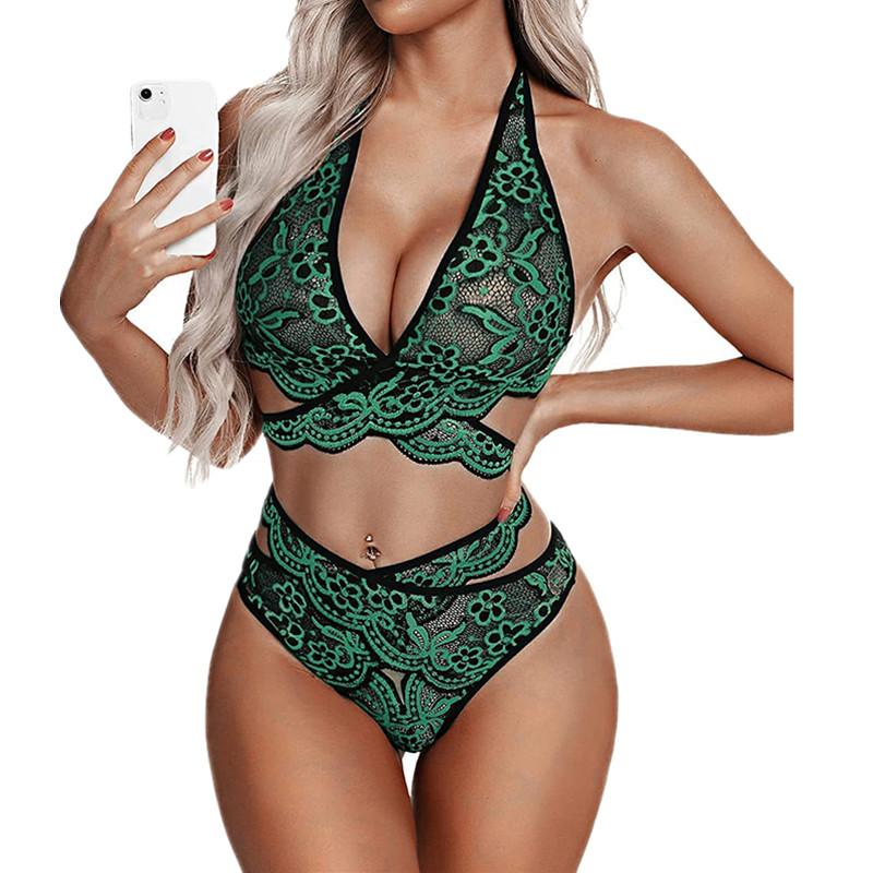 Nuovi set di biancheria intima sexy in prospettiva di chiusura divisa in pizzo con ricamo a rete