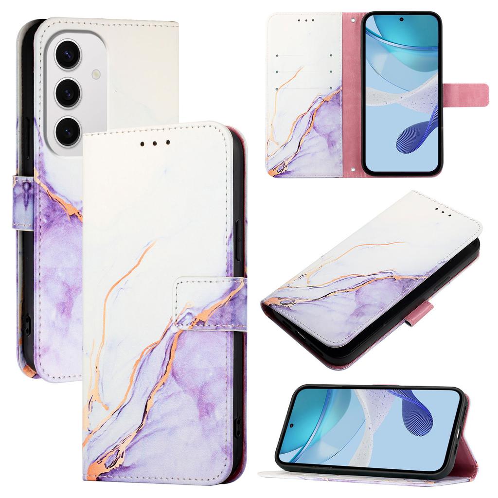 For Samsung Galaxy S24 FE Case with Strap Marble Pattern Leather Phone Cover Card Holder