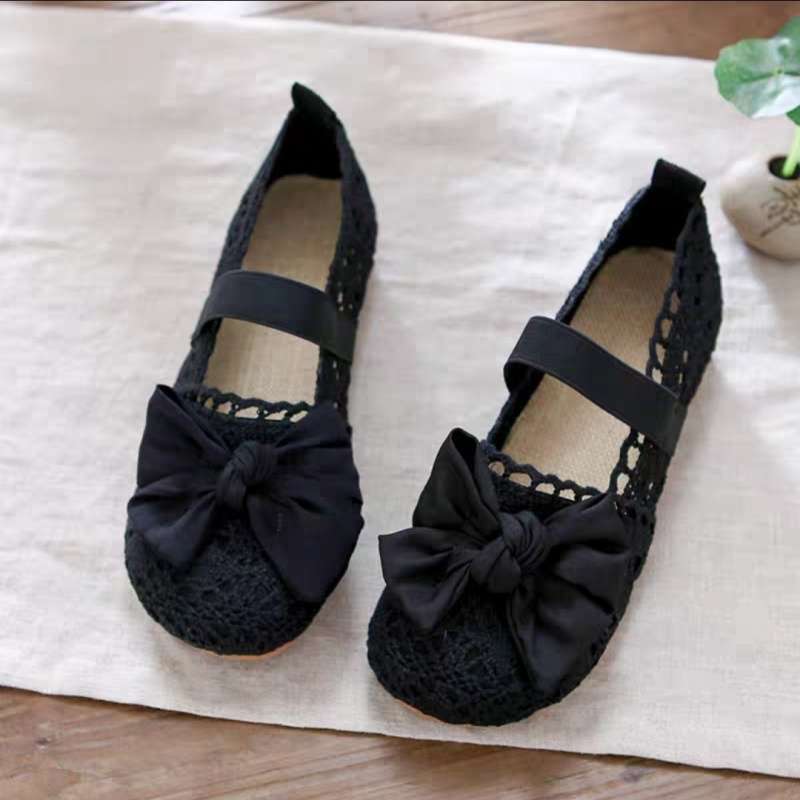 2025 summer new old north cloth shoes women's bow hole hollow maternity shoes fisherman shoes Doudou women's single shoes