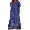 Damen Sommerkleid, lässig, modisch, bedruckt, kurzärmelig, Rundhalsausschnitt, Taschenkleid