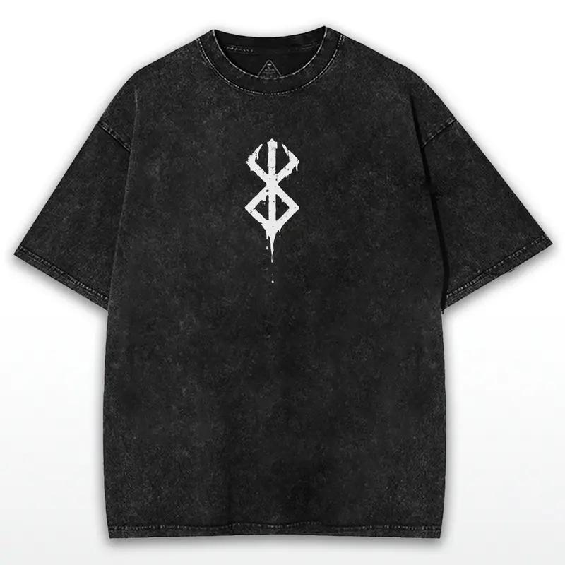 Japanese Anime Berserk Cool Graphic T-shirt Vintage Washed Oversized T Shirt Men Women Clothing Cotton Short Sleeve Tees Tops
