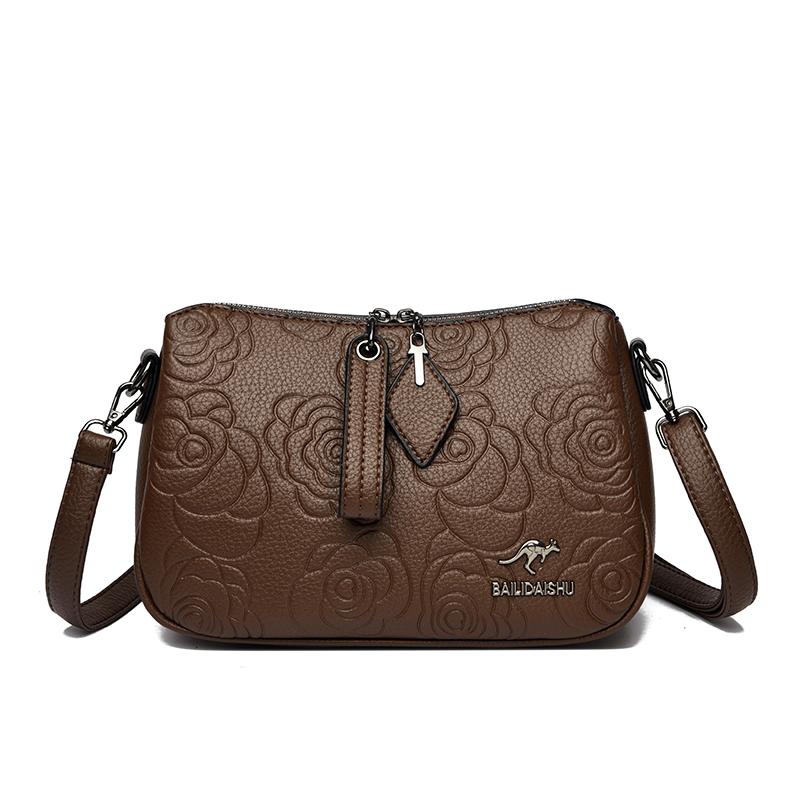 Three-Layer Multi-Use Middle-Aged Mother Bag Women's Embossed Change Shoulder Crossbody Bag