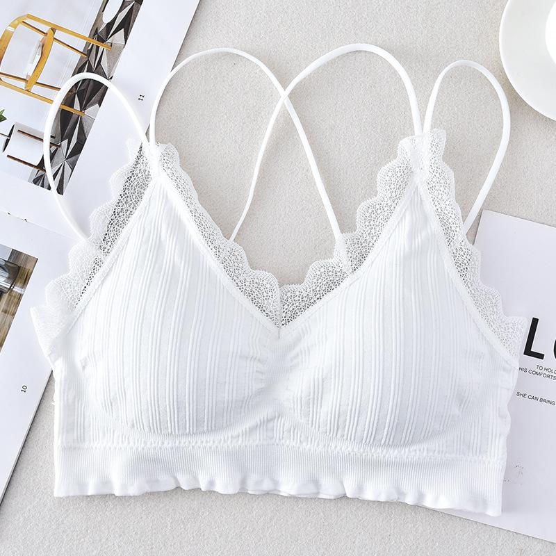 Spitzen-Tube-Top mit V-Ausschnitt und überkreuztem Rücken und Sichtschutz für Damen