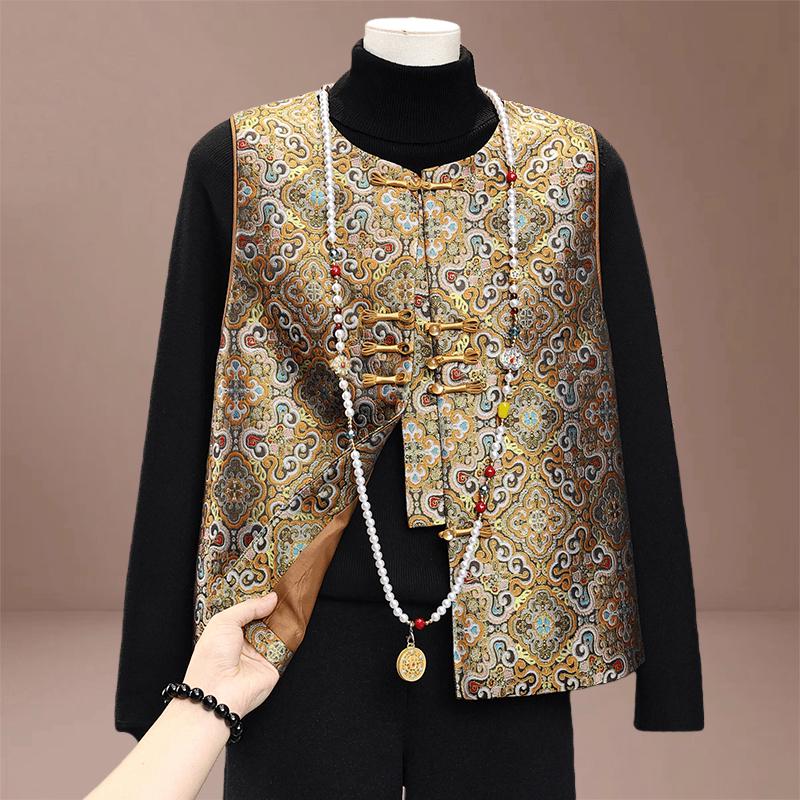 

Mom s New Elegant Jacquard Frog Button Vest - Chinese Style for Middle-Aged & Elderly, Spring 2026 4XL [Recommended 130-145 lbs]