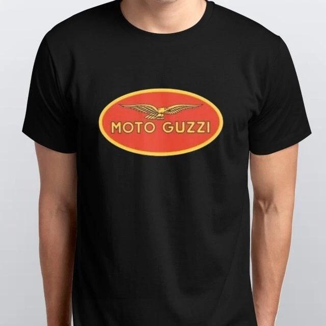 Moto Guzzi Retro Štýl Motocykel Potlačené Tričko všetky veľkosti Unisex Čierna biela