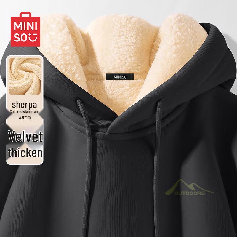 

MINISO Men s Heavyweight Hooded Sweatshirt with Lamb Fleece Lining M