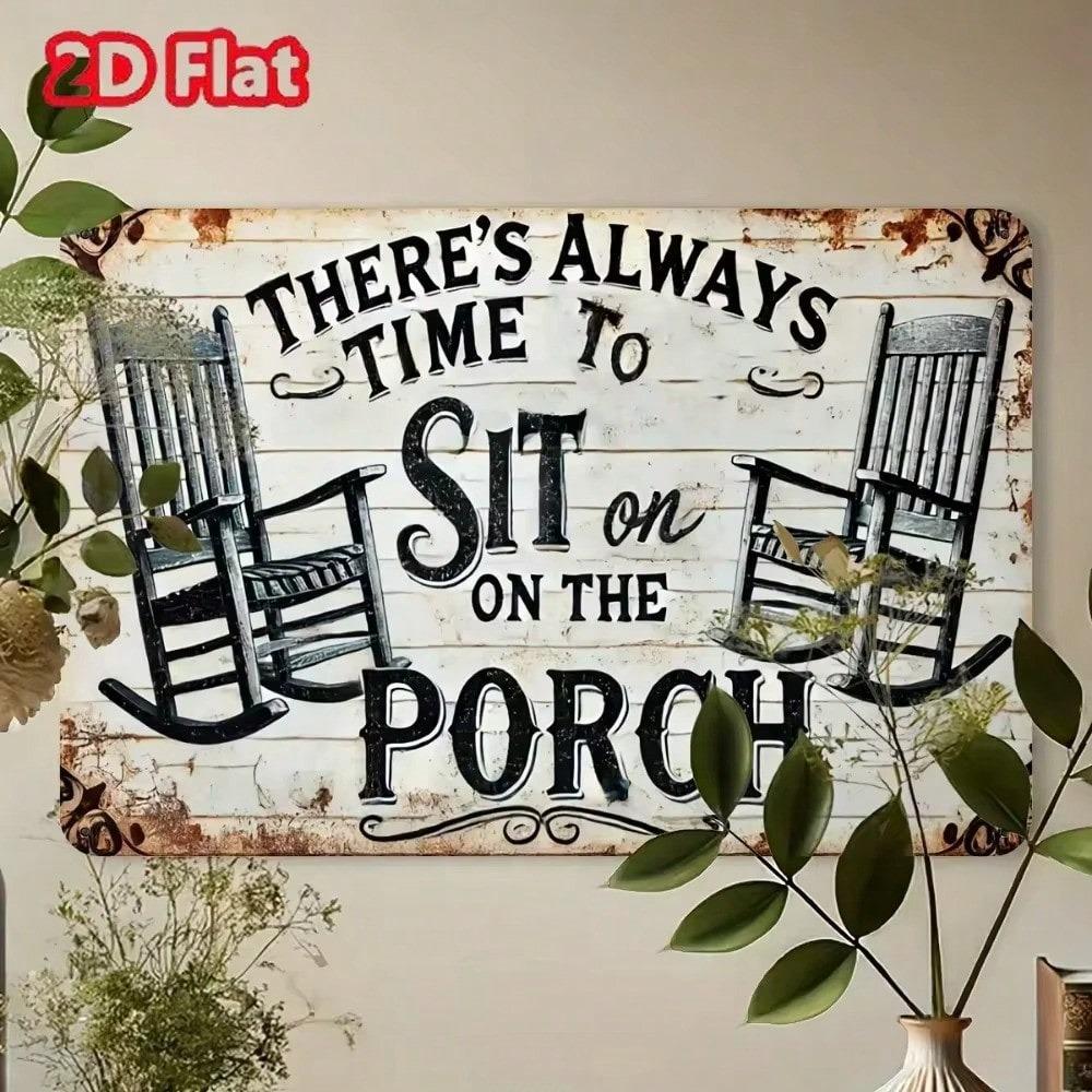Vintage Tin Wall Sign Time To Sit On Porch Decor Metal Art Home Gift
