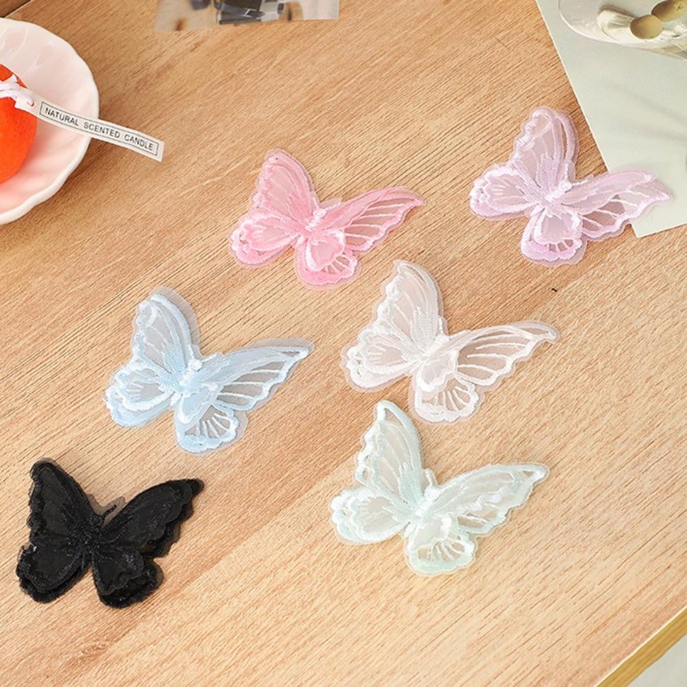 20Pcs 6CM Embroidery Lace Butterfly Appliques Dreamy 3D Chiffon Butterfly DIY Handmade Double-layer Sewing Craft Decoration