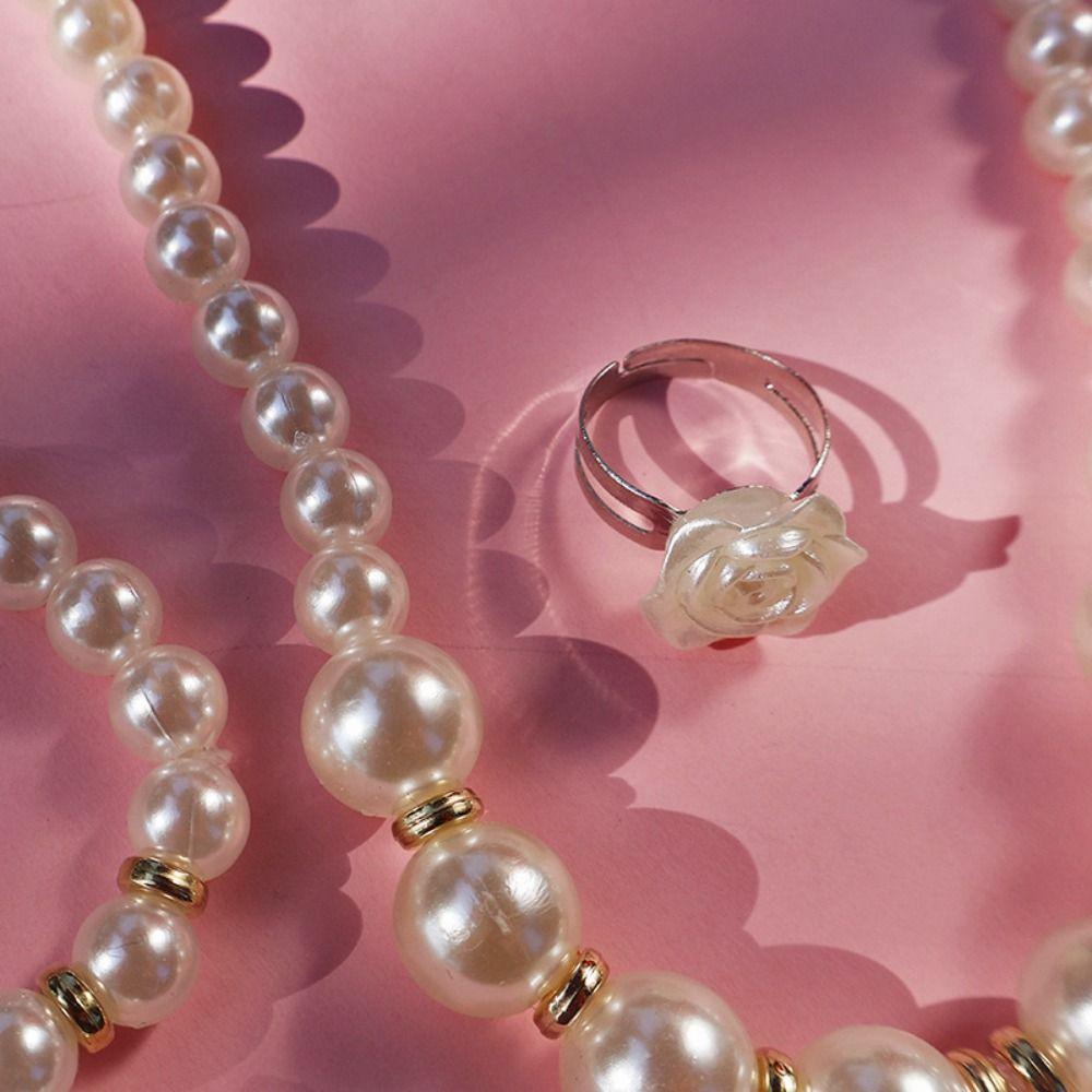 Flower Charm Pearl Elastics Bracelet Acrylic Necklace Bracelet Ring Gifts