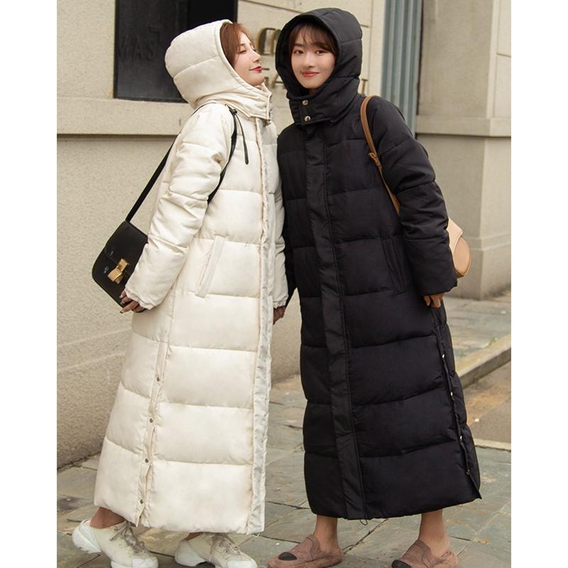 Long Knee-length Down Jacket for Women In Winter Loose Thickened Hooded Cotton Jacket