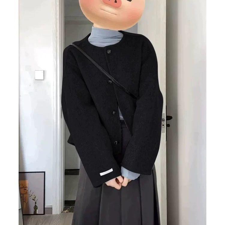 Women's Petite Gray Wool Coat - Hepburn Style for 2025 Autumn/Winter