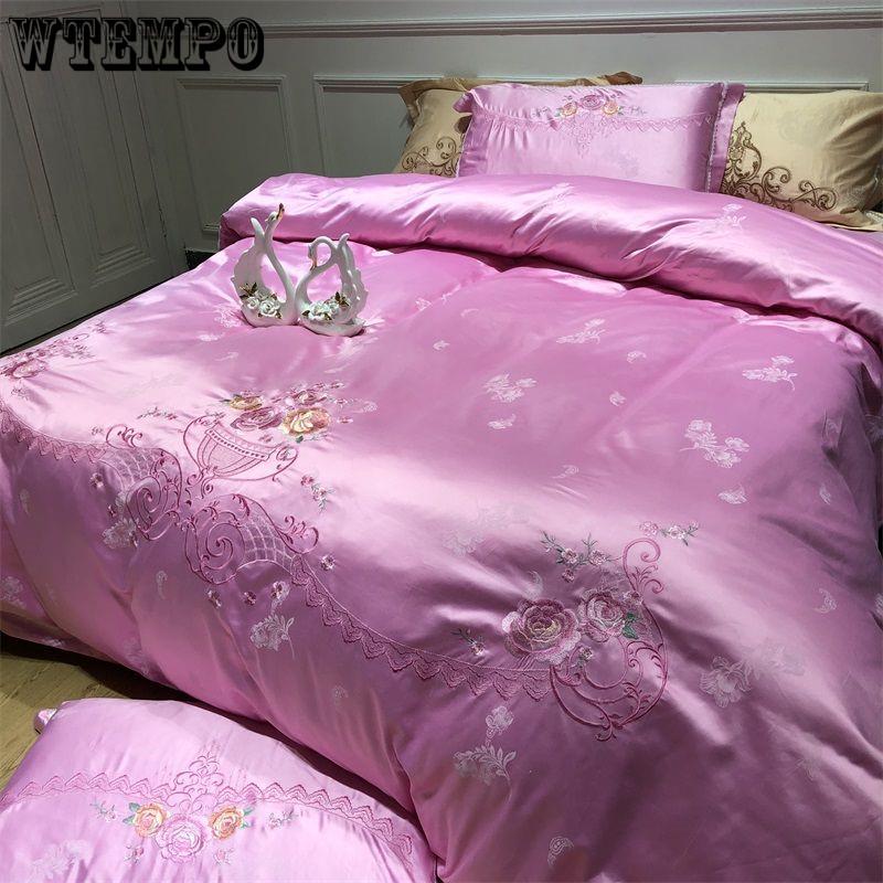 Buy Luxury Satin Egyptian Cotton Bedding Set Solid Color Striped Duvet