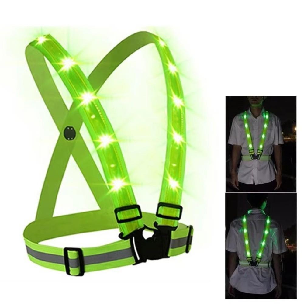 Gilet de Sécurité LED Lumière Verte USB Rechargeable Gilet d'Avertissement pour Vélo Équipement de Cyclisme