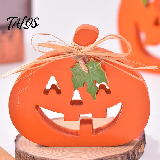 Wood Hollow Smile Face Decor Halloween Indoor Wooden Pumpkin Table Sign, Spooky Tabletop Block Fall Tiered Tray Centerpiece for Office Home