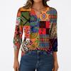 Women's Fashion Casual 3/4 Sleeve T-Shirt Prints V-Neck Button Top