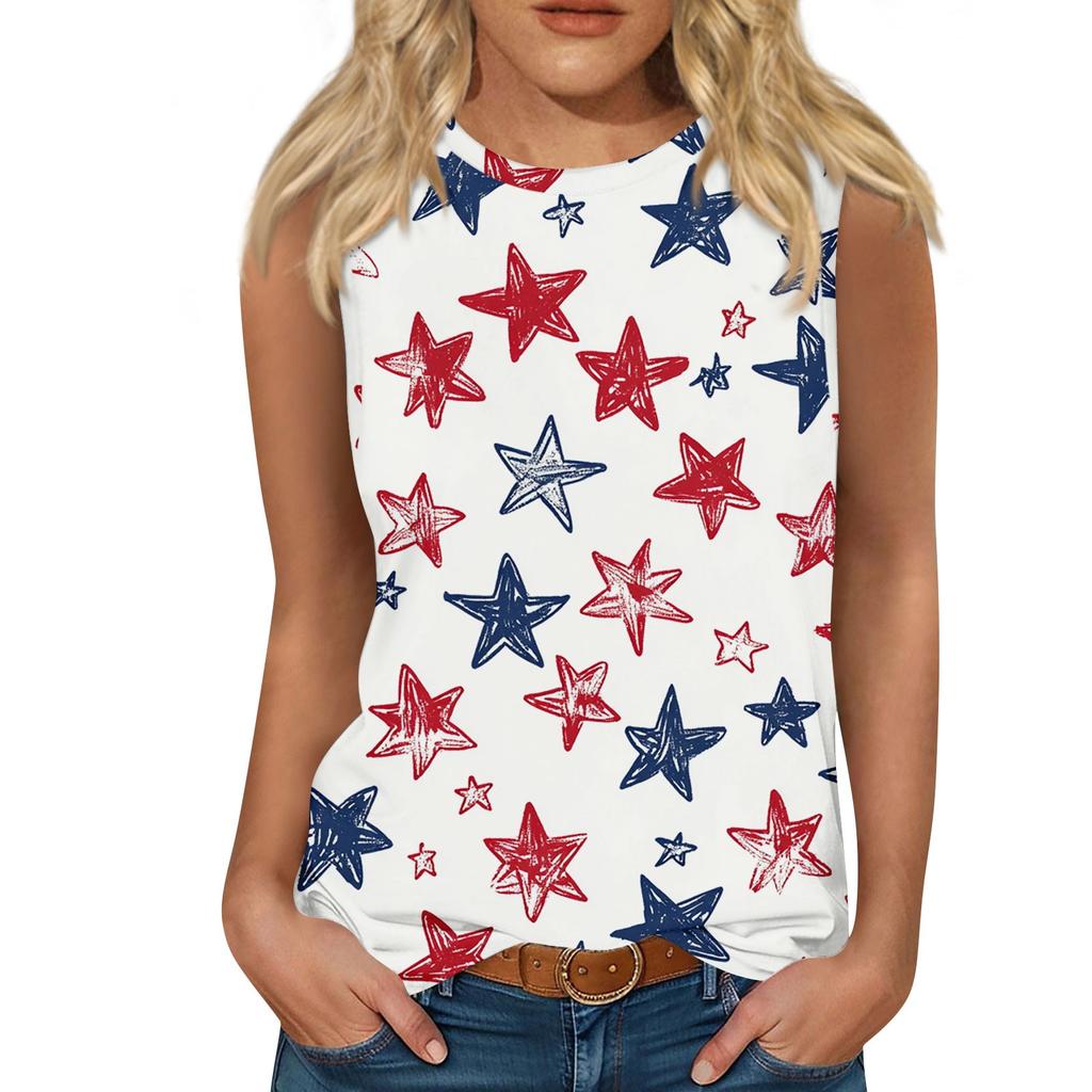 Dámská ležérní vesta s kulatým výstřihem a potiskem bez rukávů