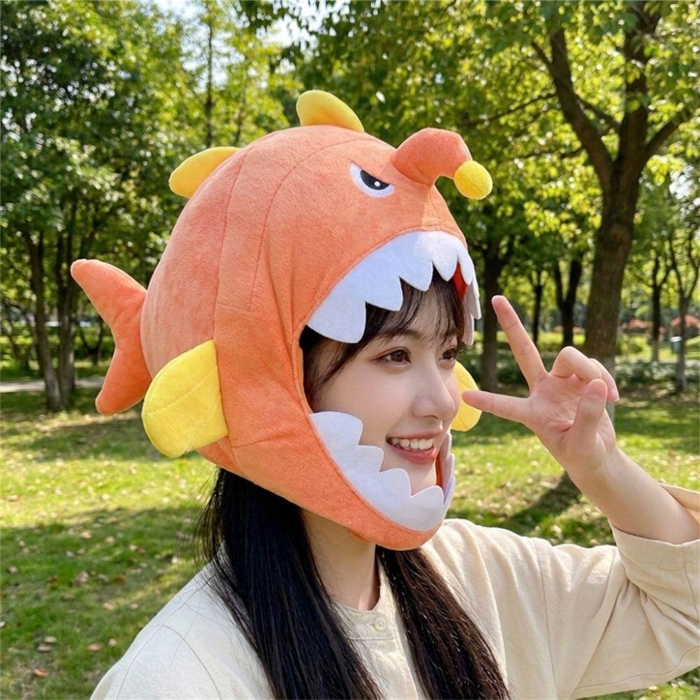 Soft Skin-friendly Plush Anglerfish Hat Open Mouth Fish Cosplay Cap Fish Headwear Birthday Holiday