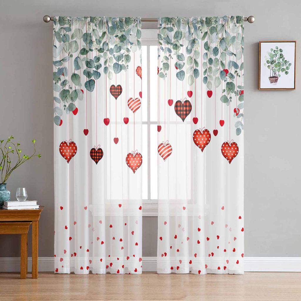 Valentinstag Rosa Rosen Herzen Wicht Transparente Vorhänge für Wohnzimmerdekoration Fenstervorhang Küche Tüll Voile Drapierungen