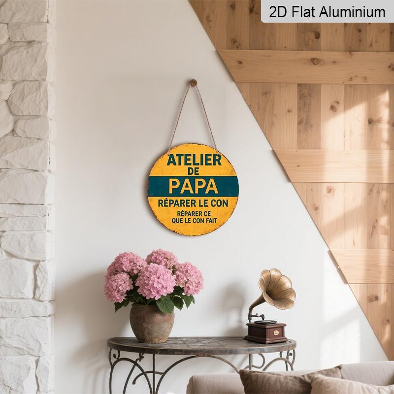 2D Flat Father's Day Themed Aluminum Pendant, Available In Various Sizes. Featuring Fun French Studio Quotes, It's An Ideal Choice for Home Décor