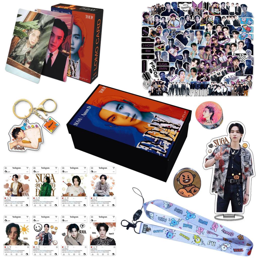 Kpop BTS SUGA "Agust D D-DAY Tour" Gift Box Lomo Cards Standee Keychain Lanyard Stickers Tape Min Yoongi Album Collective Merch Box Set for ARMY