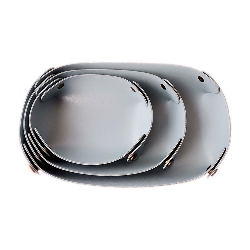 1PC Storage Box Key Wallet Plate Oval Shape Desktop Organizer PU Leather Home Decoration