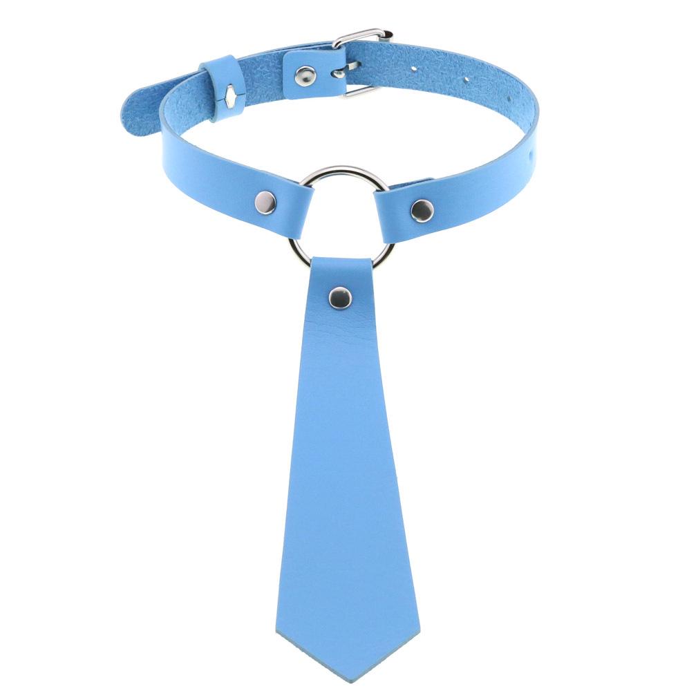 Punk Bow Tie PU Leather Choker: Formal Tie-Style Collar Necklace светло-синий