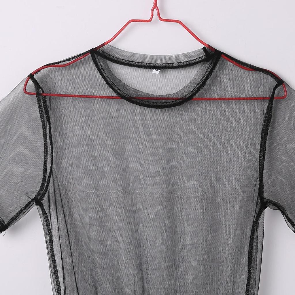 QICED Vestido de malha sexy e transparente com gaze para boate