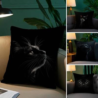 Schwarze Katze Niedlicher Kissenbezug Plüschstoff Weicher Kissenbezug Doppelseitiger Druck Sofakissenbezug Wurfkissen