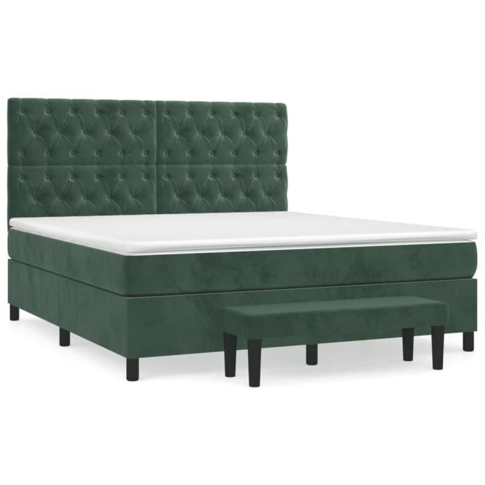3138034 vidaXL Lit à sommier tapissier et matelas Vert foncé 160x200cm Velours