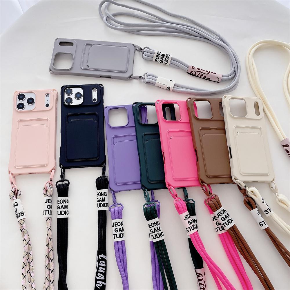 Wallet Crossbody Phone Case for IPhone 17 Air 16 15 14 13 12 11 Pro Max X XS XR Strap Necklace Card Holder Soft Silicone Cover