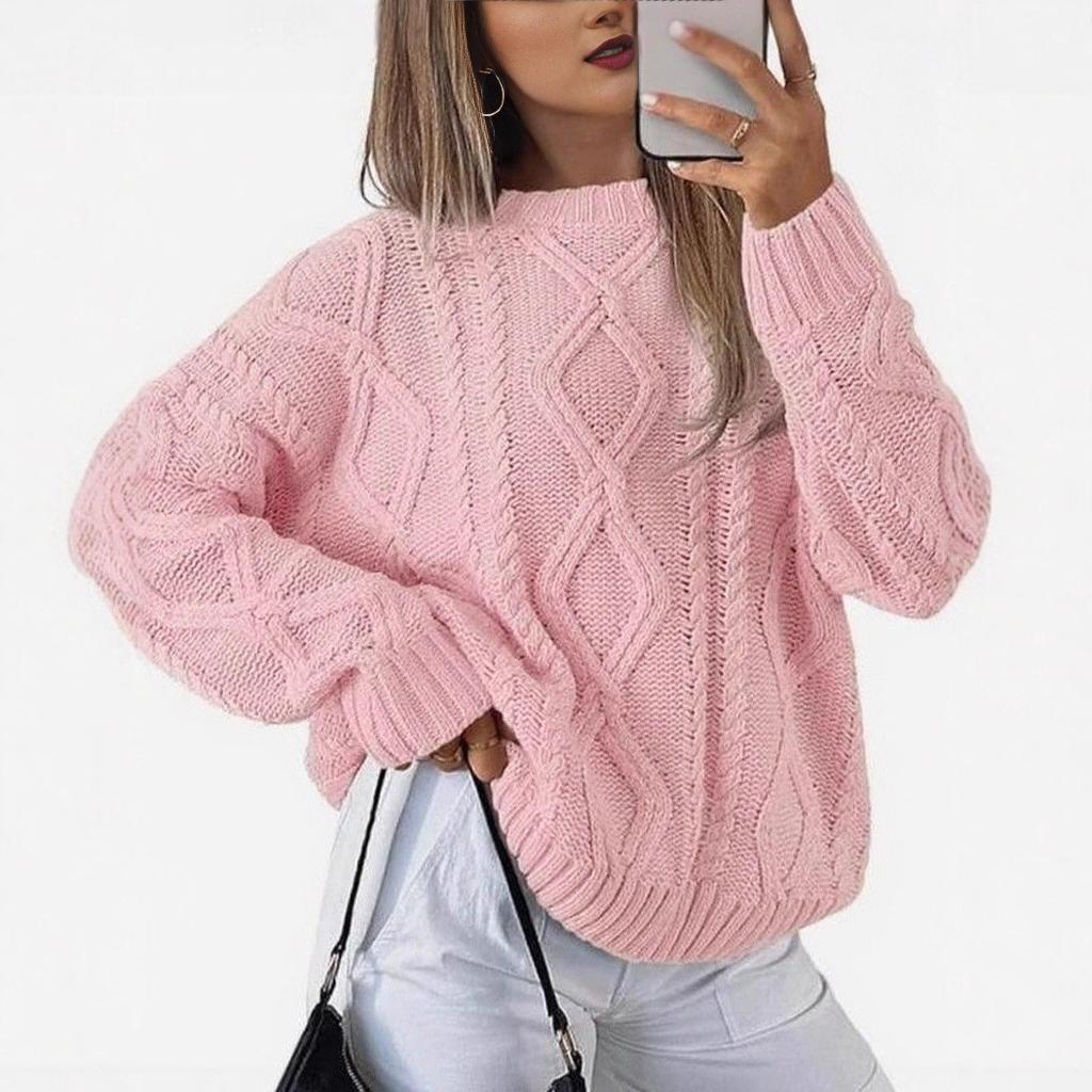 Spring new twist knitted sweater women's loose round neck pullover sweater top temperament elegant coat