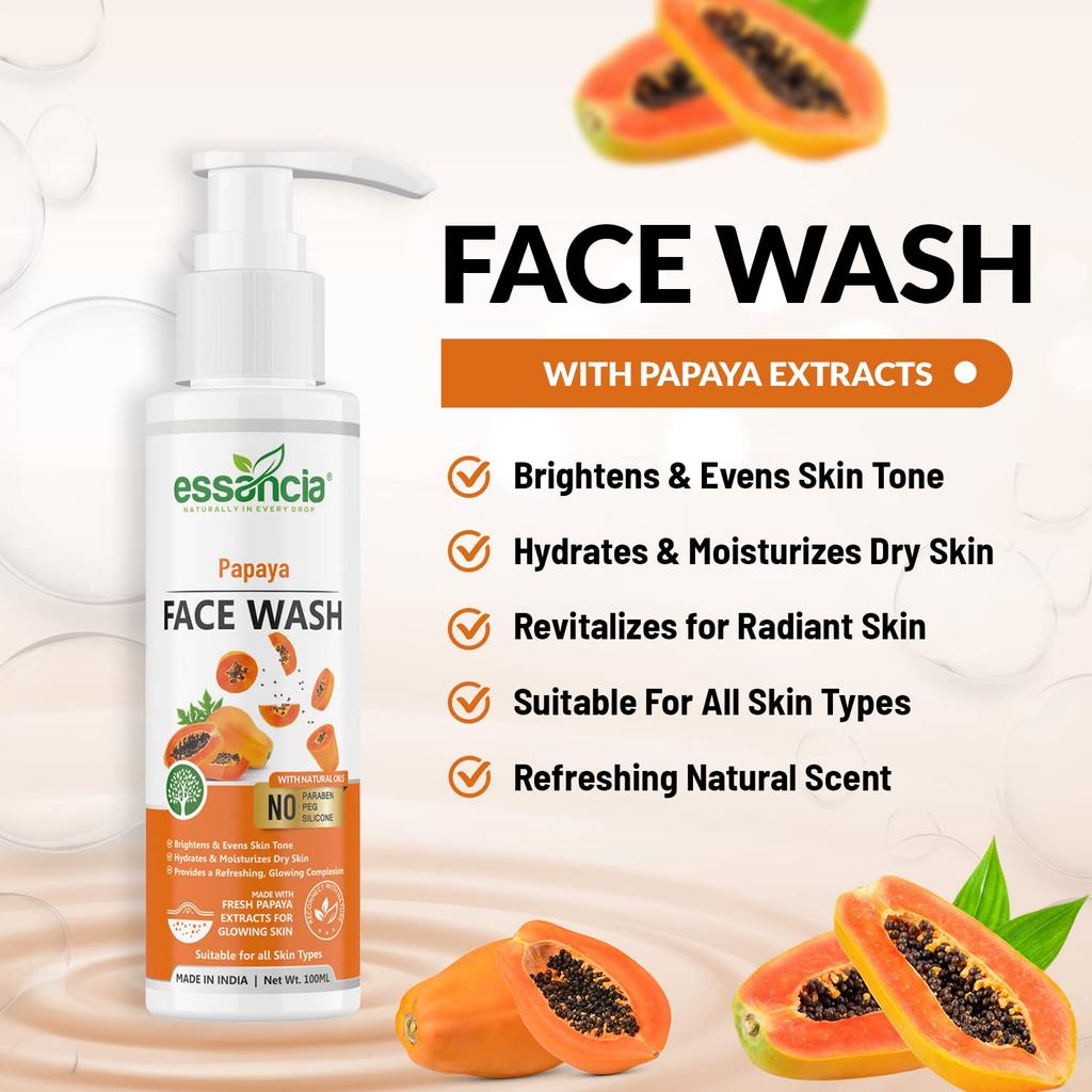 Essancia Papaya Face Wash - Cleanses, Exfoliates & Moisturizes Skin | No Paraben No Silicones | For Men & Women (100ml)