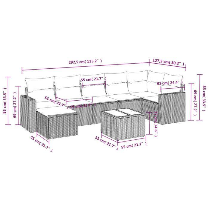 VidaXL Salon de Jardin avec Coussins 8 pcs, Canapés avec Pieds Réglables, Ensemble de Meubles d'Extérieur Patio Terrasse, 3219283
