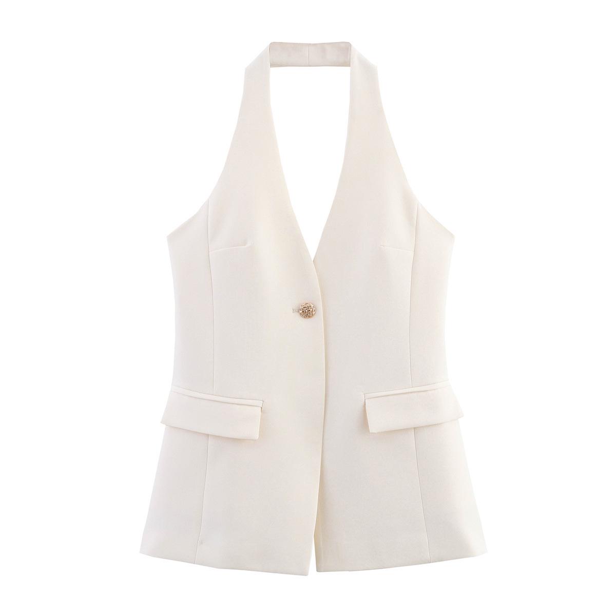 

2025 Spring/Summer Women s Fashion: European & American Style Halter Vest with Shoulder Pads M белый