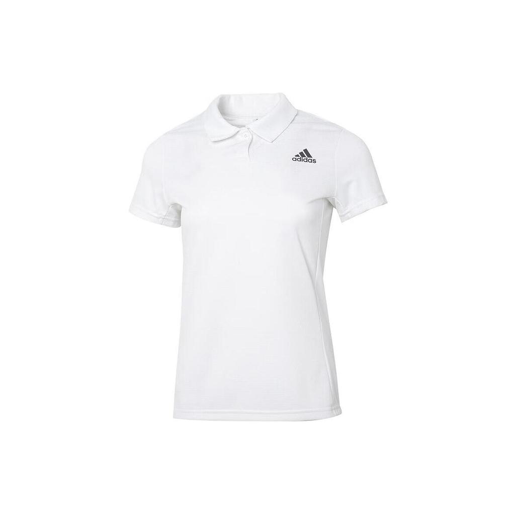 Adidas Logo Print Collar Short Sleeve Polo Shirt Women Tops White HC2718