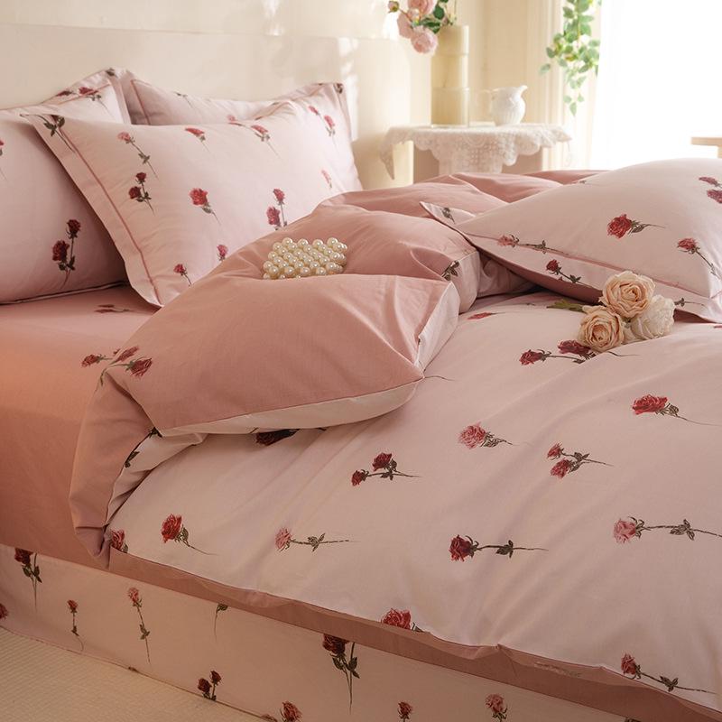 Fresh Orange 100% Cotton Four-Piece Bedding Set - Duvet Cover & Bed Sheet for Student Dorms and Homes