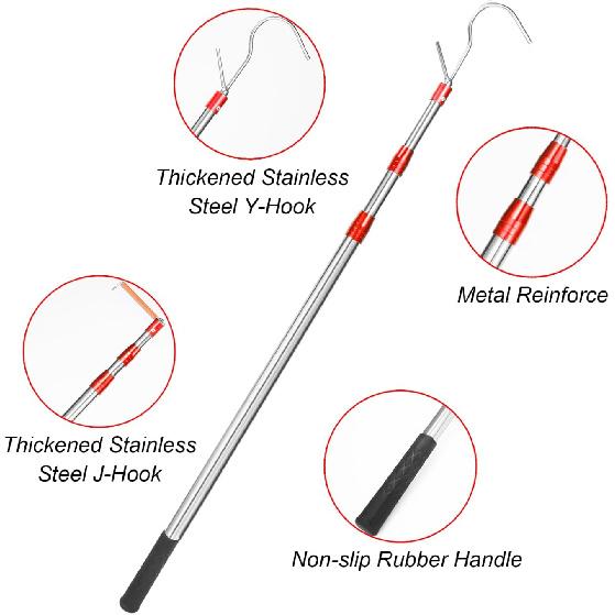 Cargo Grabber Reach Retriever Tool, Truck Cargo Grabber, 6.3FT Telescoping Pull Pole with 2 Hook, Grabber Reach Tool for Pickup Truck Bed, Heavy Duty