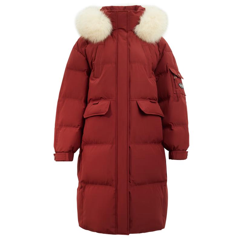 Snowflying 2024 Women s Long Hooded Down Jacket with Faux Fur Collar 165/88A