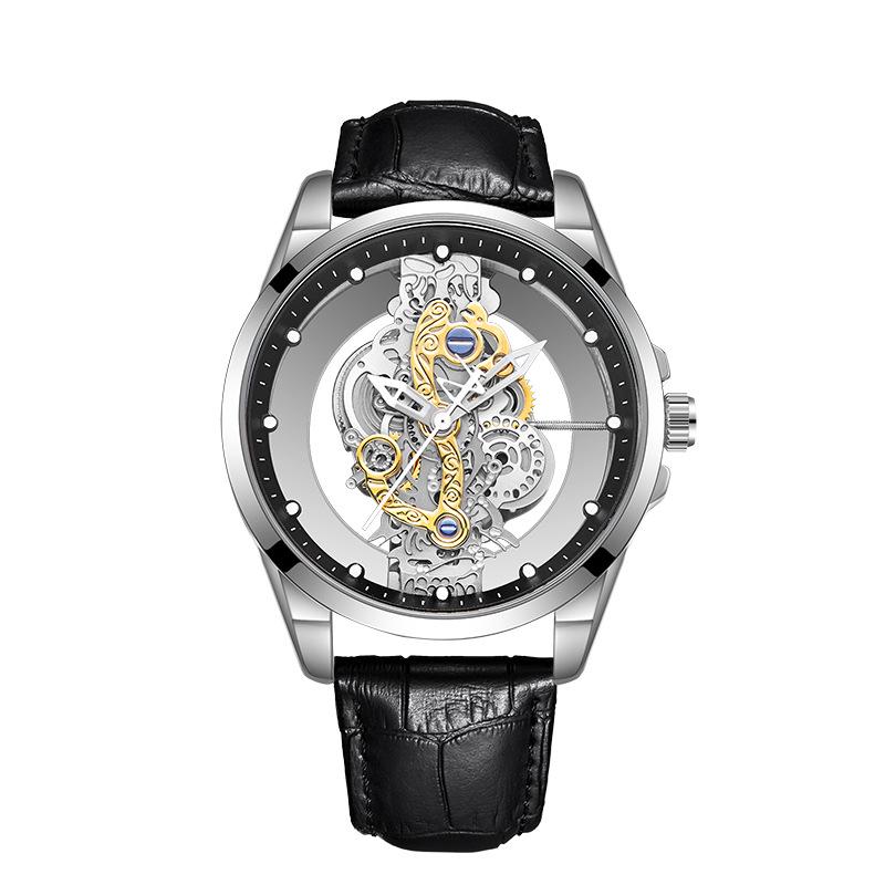Jindun Double-Sided Transparent Hollow Waterproof Luminous Men's Quartz Watch