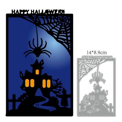 Halloweenský hrad Vzor okraje pavučiny Scrapbooking Řezací šablona 3D DIY Výroba festivalových přání Šťastný Halloween