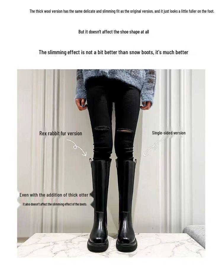 2025 Women's Over-the-Knee Leather and Fur Snow Boots, Plus Size, Fleece-Lined, Extra Wide, High-Leg