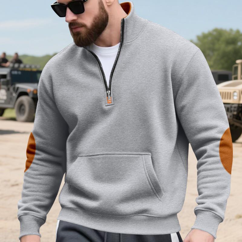 Spring Autumn New Men's Fleece Sweatshirt Stand-up Collar Half Zipper Pullover Long Sleeve Sweatshirt Corduroy Trend Men's Tops