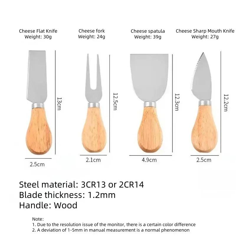Hot Sales 4-piece Set of Wooden Handled Cheese Butter Spatula Butter Cheese Stainless Steel Knife Fork Cake Shovel Pizza Tool