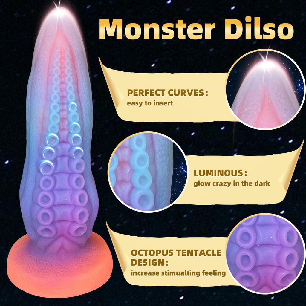 Luminous Silicone Octopus Phallus Super Large Anal Plug Self-Stimulator for Women