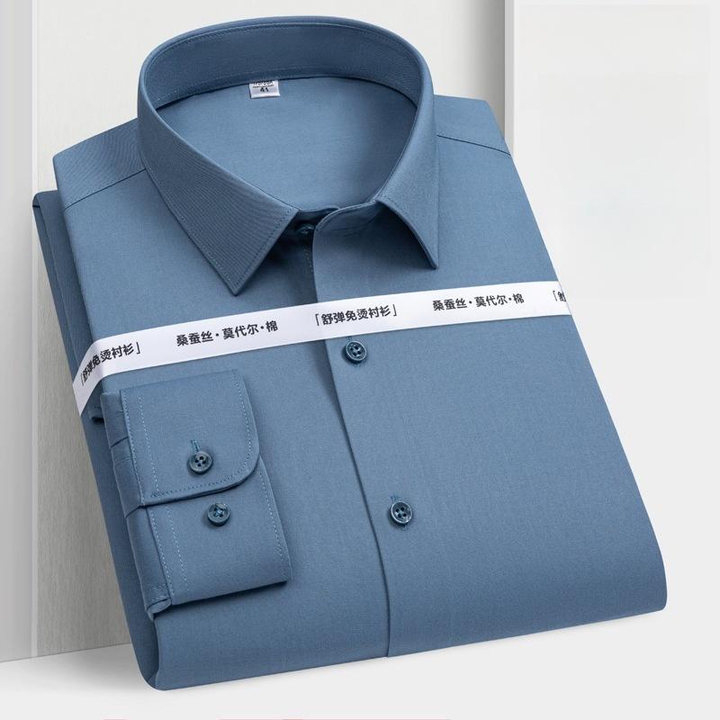 Anti-Wrinkle Men Shirt Long Sleeves Dress Shirts For Men Slim Fit Camisa Social Business Blouse White Blue Office Shirt 7XL 8XL
